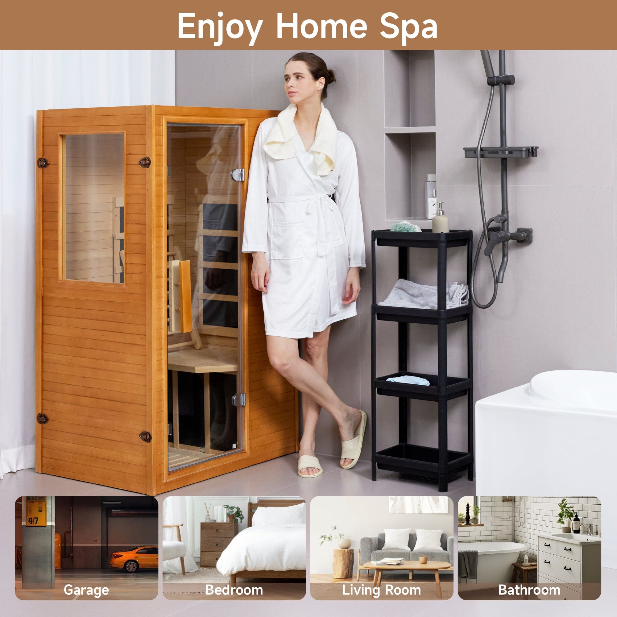 Real Relax Sports&Fitness Home Sauna Infrared Sauna for Home, 1 Person Low EMF Wood Indoor Saunas Spa at Home with 950W 10min Warm-up, Bluetooth, Easy LCD Panel, Backrest